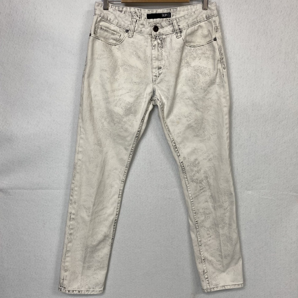 Rocawear Mens 34 Slim Fit Jeans White Hip Hop Y2K Acid Wash Denim Pants